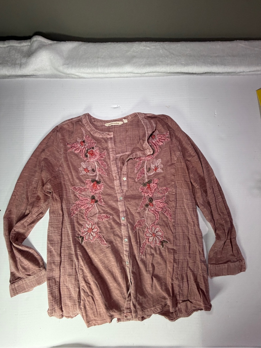 Soft Surroundings Dusty Rose Textured Button-Up Top